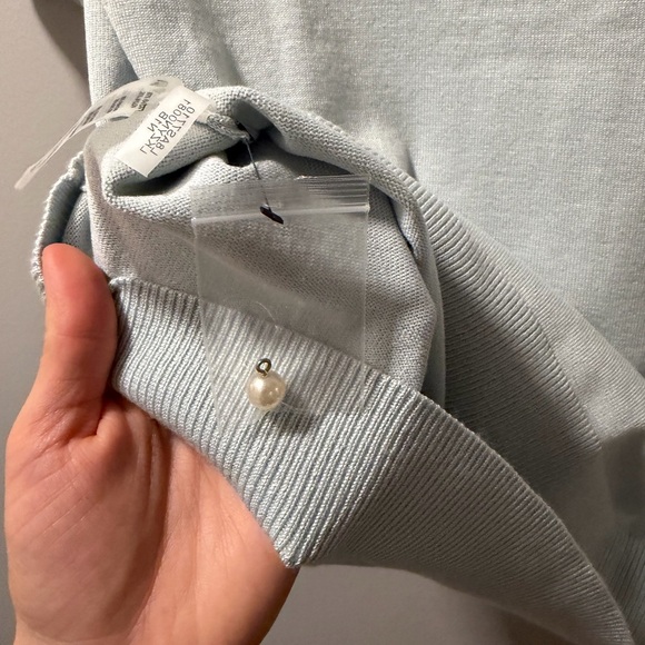 NWT Karl Lagerfeld Light Blue Pearl-Embellished Top, Sz S - Picture 7 of 8